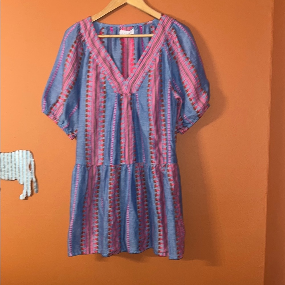 Velvet by Graham & Spencer Blue and Pink Striped Mini Dress
